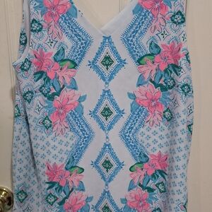 Lilly Pulitzer Blue and Green Patterned Sleeveless Top Ladies Size M